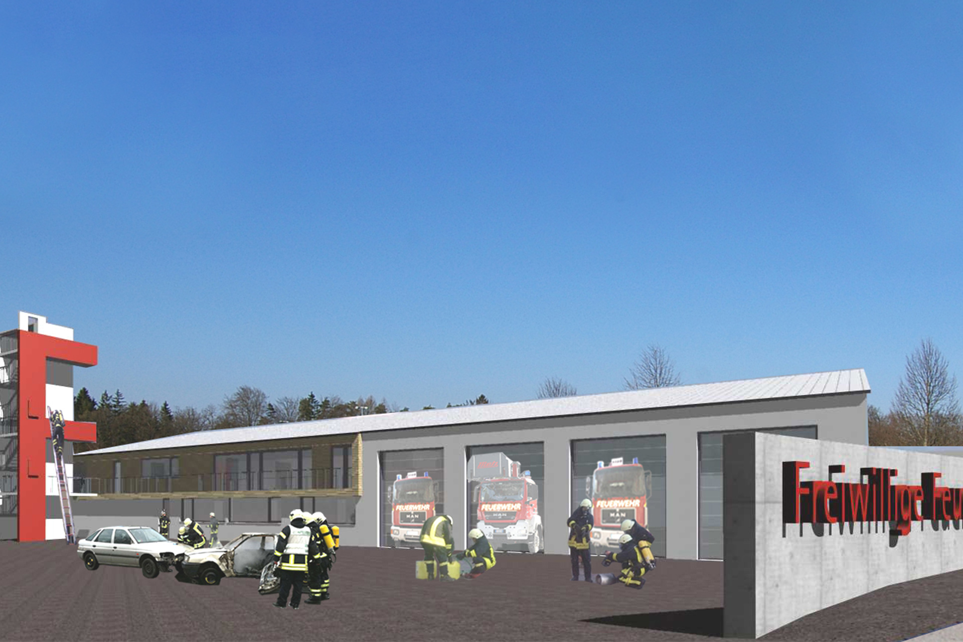 B3 Architekten - Projekt: Neubau eines Feuerwehrgerätehauses Iffeldorf (3. Rang)